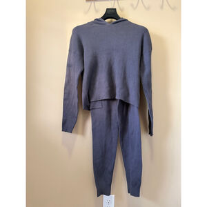 NWT Women's PINK Rose Stormy Slate Ribbed Hoodie & Jogger Set S